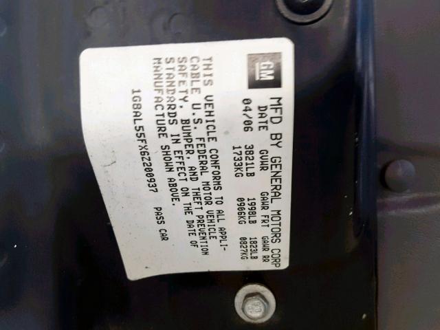 1G8AL55FX6Z200937 - 2006 SATURN ION LEVEL BLACK photo 10