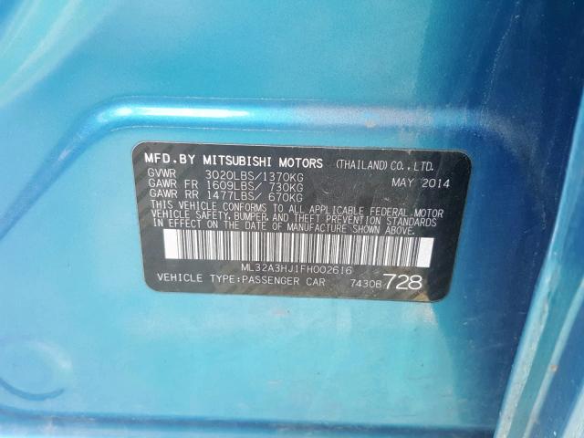 ML32A3HJ1FH002616 - 2015 MITSUBISHI MIRAGE DE BLUE photo 10