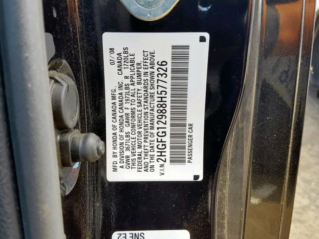 2HGFG12988H577326 - 2008 HONDA CIVIC EXL 黑色 照片 10