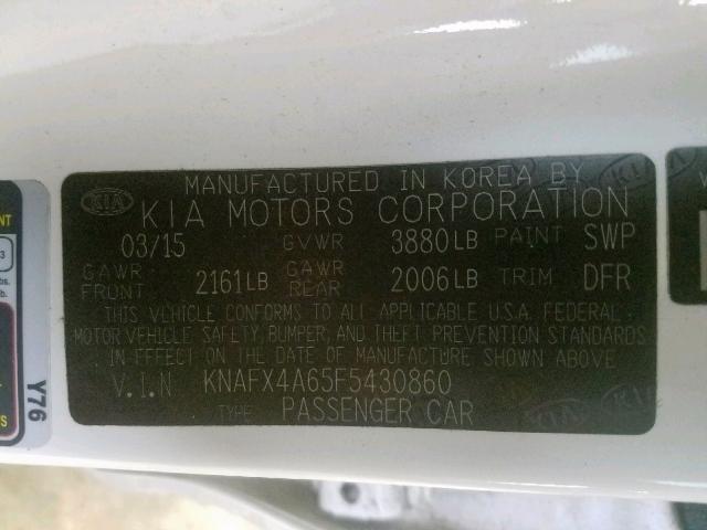 KNAFX4A65F5430860 - 2015 KIA FORTE LX WHITE photo 10