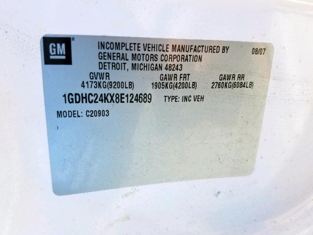 1GDHC24KX8E124689 - 2008 GMC SIERRA C25 WHITE photo 10