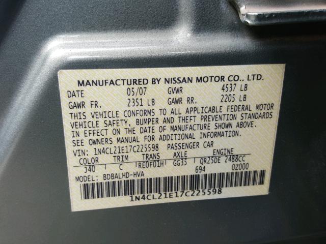 1N4CL21E17C225598 - 2007 NISSAN ALTIMA HYB GREEN photo 10