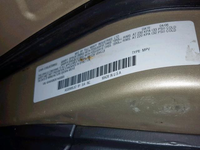 4S4WX86D674400805 - 2007 SUBARU B9 TRIBECA TAN photo 10