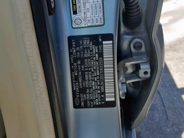 KM8JN12D27U633559 - 2007 HYUNDAI TUCSON SE TURQUOISE photo 10