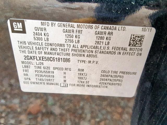 2GKFLXE58C6181086 - 2012 GMC TERRAIN SL BLACK photo 10