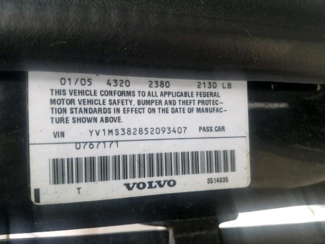 YV1MS382852093407 - 2005 VOLVO S40 2.4I BLACK photo 10