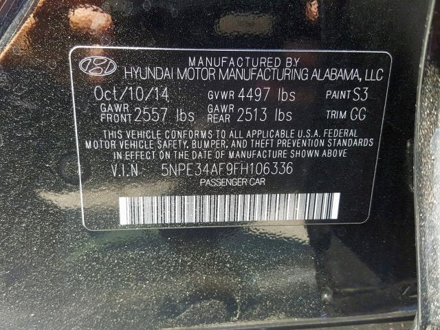 5NPE34AF9FH106336 - 2015 HYUNDAI SONATA SPO BLACK photo 10