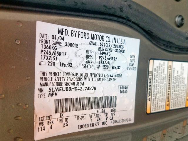 5LMEU88H04ZJ24878 - 2004 LINCOLN AVIATOR Qəhvəyi foto 10