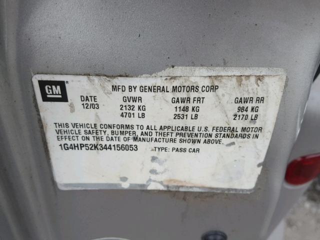 1G4HP52K344156053 - 2004 BUICK LESABRE CU SILVER photo 10