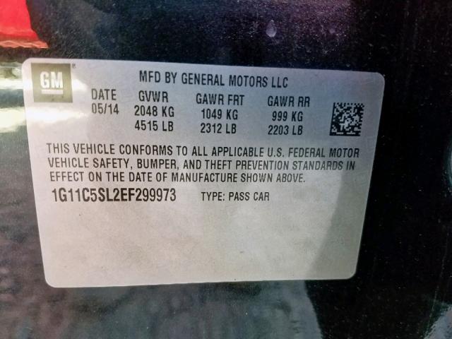 1G11C5SL2EF299973 - 2014 CHEVROLET MALIBU 1LT BLACK photo 10