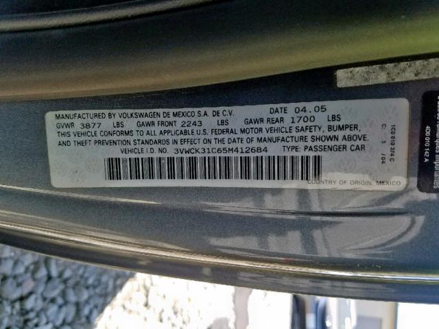 3VWCK31C65M412684 - 2005 VOLKSWAGEN NEW BEETLE ნაცრისფერი ფოტო 10