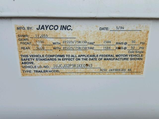 1UJCJ02P9R1KE0543 - 1994 JAYCO J SERIES  WHITE photo 10