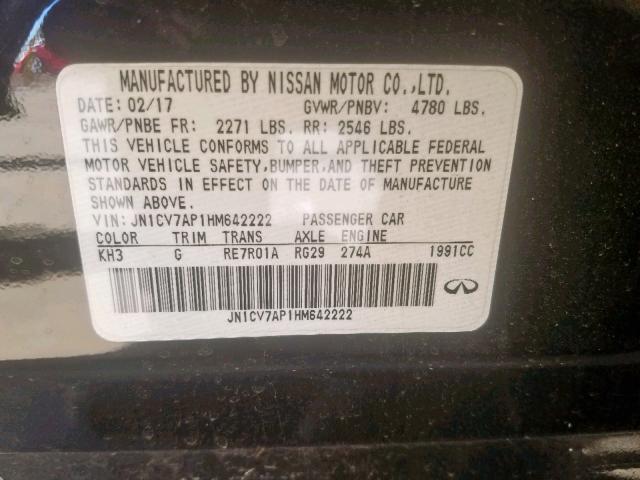 JN1CV7AP1HM642222 - 2017 INFINITI Q50 BASE BLACK photo 10