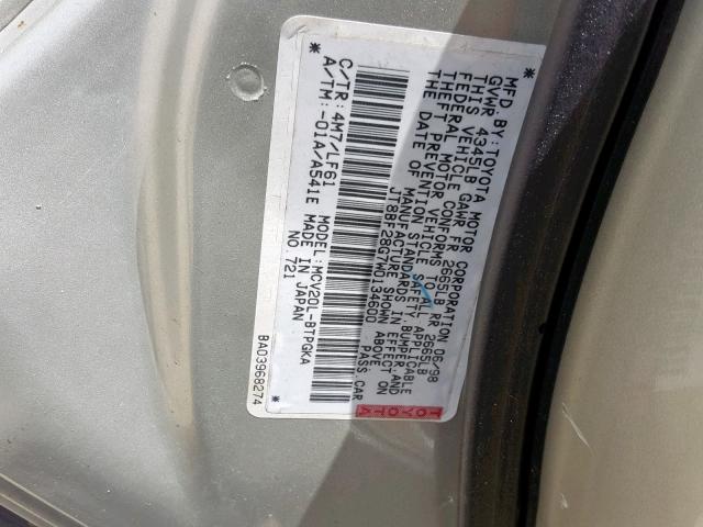 JT8BF28G7W0134600 - 1998 LEXUS ES 300 SILVER photo 10