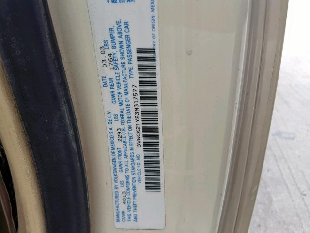 3VWCK21Y83M317577 - 2003 VOLKSWAGEN NEW BEETLE Creme Foto 10