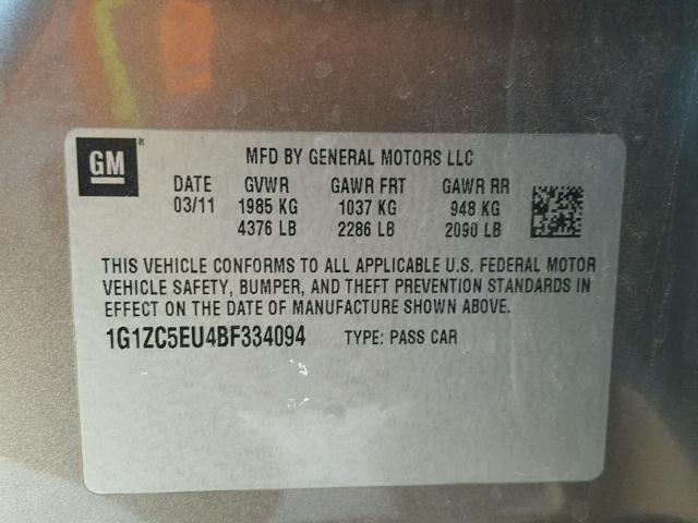 1G1ZC5EU4BF334094 - 2011 CHEVROLET MALIBU 1LT BROWN photo 10