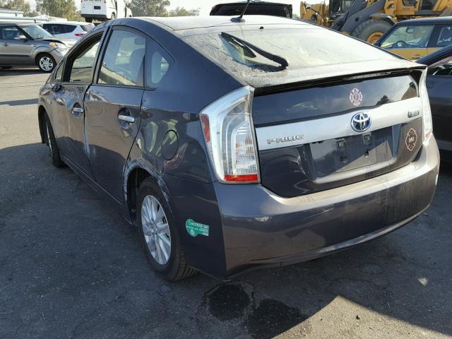 JTDKN3DP9C3007180 - 2012 TOYOTA PRIUS PLUG CHARCOAL photo 3