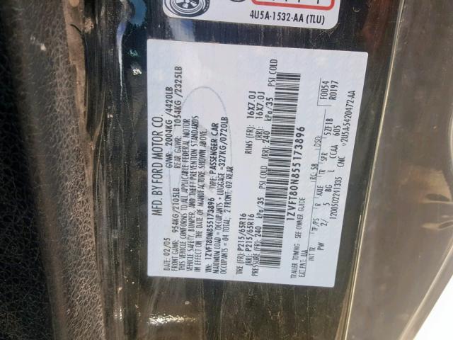 1ZVFT80N855173896 - 2005 FORD MUSTANG BLACK photo 10