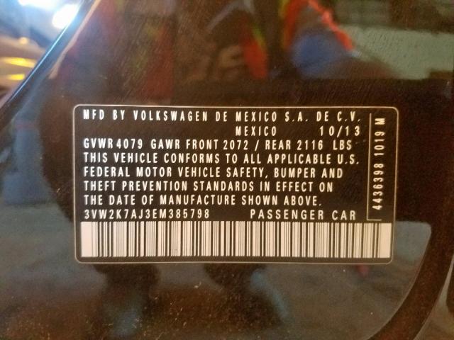 3VW2K7AJ3EM385798 - 2014 VOLKSWAGEN JETTA BASE BLACK photo 10
