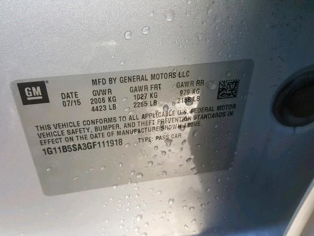 1G11B5SA3GF111918 - 2016 CHEVROLET MALIBU LIM 银色 照片 10