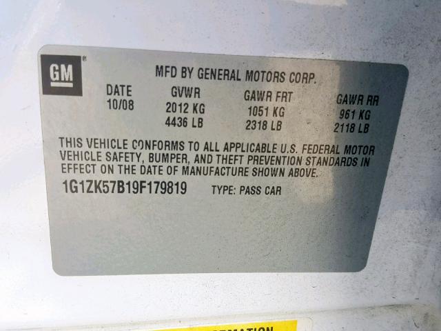 1G1ZK57B19F179819 - 2009 CHEVROLET MALIBU LTZ თეთრი ფოტო 10