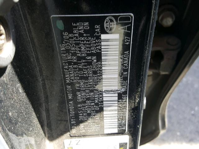 2T1KR32E06C612299 - 2006 TOYOTA COROLLA MA BLACK photo 10