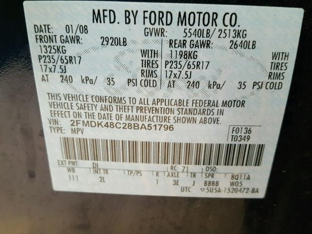 2FMDK48C28BA51796 - 2008 FORD EDGE SEL BLUE photo 10