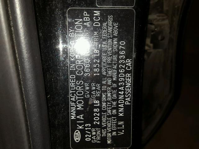 KNADN4A39D6233670 - 2013 KIA RIO EX BLACK photo 10