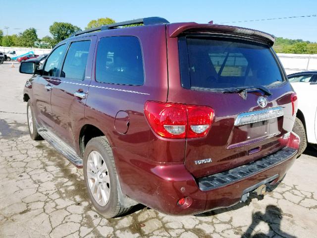 5TDKY5G15AS023687 - 2010 TOYOTA SEQUOIA LI MAROON photo 3