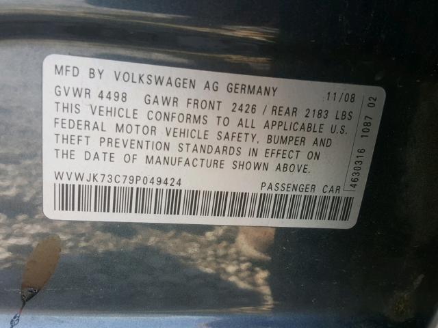 WVWJK73C79P049424 - 2009 VOLKSWAGEN PASSAT TUR GRAY photo 10