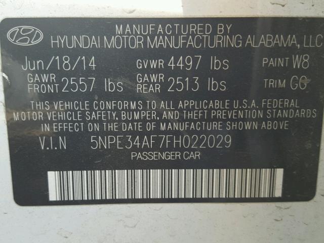 5NPE34AF7FH022029 - 2015 HYUNDAI SONATA SPO WHITE photo 10