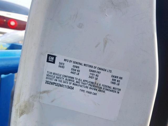 2G2WP522441113434 - 2004 PONTIAC GRAND PRIX WHITE photo 10