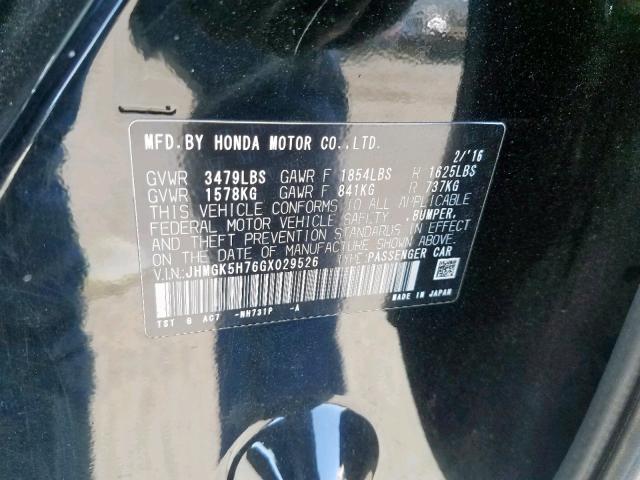 JHMGK5H76GX029526 - 2016 HONDA FIT EX BLACK photo 10