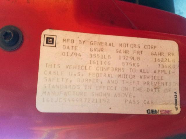 1G1JC5444R7221152 - 1994 CHEVROLET CAVALIER V RED photo 10