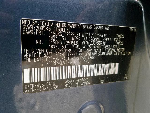 2T3DFREV0DW121413 - 2013 TOYOTA RAV4 LIMIT BLUE photo 10