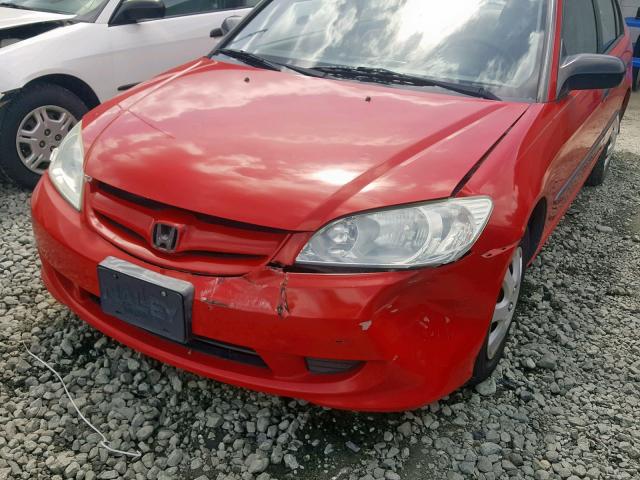 1HGES163X5L029004 - 2005 HONDA CIVIC DX V RED photo 9