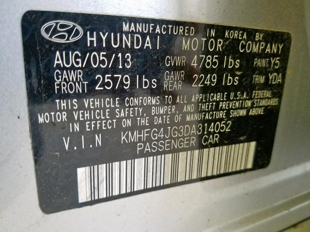 KMHFG4JG3DA314052 - 2013 HYUNDAI AZERA SILVER photo 10