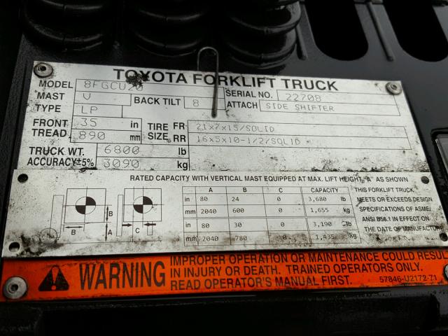 00000000000022708 - 2008 TOYOTA FORKLIFT ORANGE photo 10