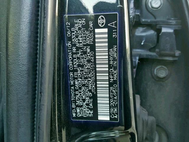 JTDKDTB32C1514470 - 2012 TOYOTA PRIUS C BLACK photo 10