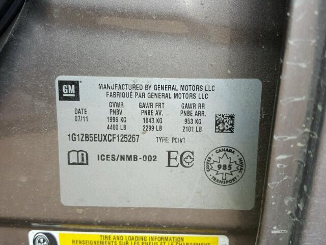 1G1ZB5EUXCF125267 - 2012 CHEVROLET MALIBU LS ყავისფერი ფოტო 10