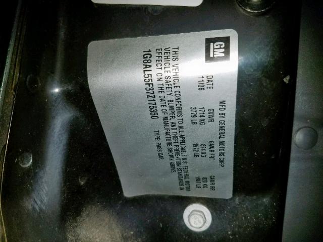 1G8AL55F37Z175350 - 2007 SATURN ION LEVEL GRAY photo 10