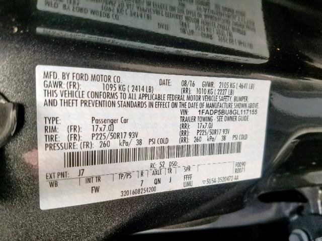 1FADP5BU8GL117155 - 2016 FORD C-MAX SEL GRAY photo 10