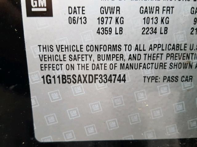 1G11B5SAXDF334744 - 2013 CHEVROLET MALIBU LS შავი ფოტო 10