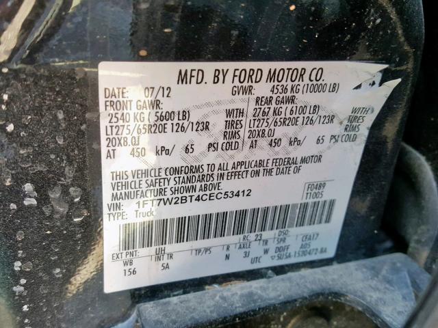 1FT7W2BT4CEC53412 - 2012 FORD F250 SUPER BLACK photo 10