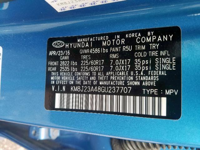 KM8J23A48GU237707 - 2016 HYUNDAI TUCSON SE BLUE photo 10