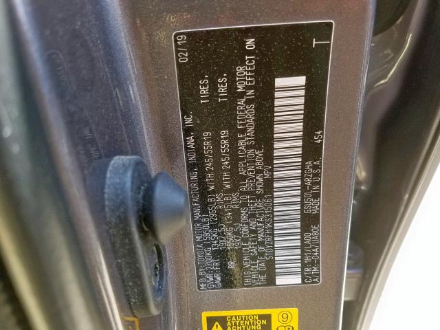 5TDYZRFH1KS315061 - 2019 TOYOTA HIGHLANDER GRAY photo 10