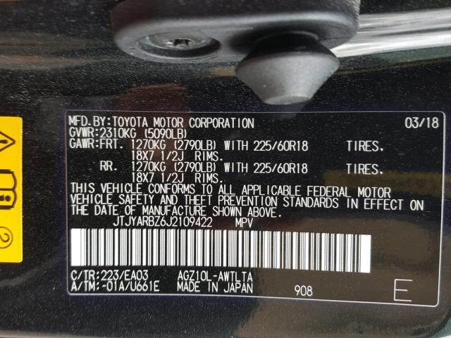 JTJYARBZ6J2109422 - 2018 LEXUS NX 300 BLACK photo 10