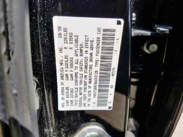 1HGCP26879A010129 - 2009 HONDA ACCORD EXL BLACK photo 10