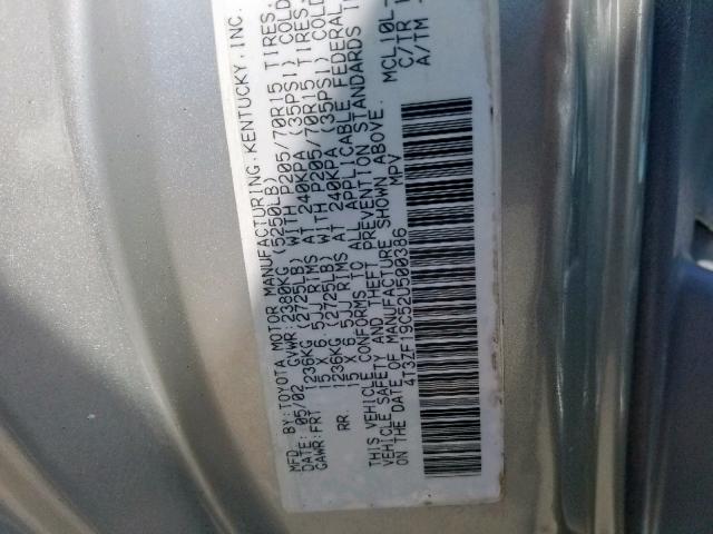 4T3ZF19C52U500386 - 2002 TOYOTA SIENNA CE SILVER photo 10