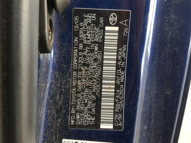 JTKDE177960110851 - 2006 TOYOTA SCION TC ლურჯი ფოტო 10